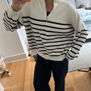 Mango Striped Sweater - Navy and White